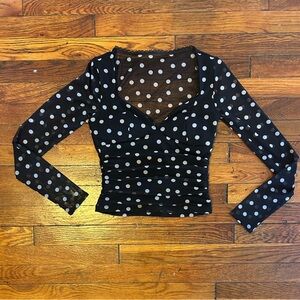 Abercrombie & Fitch Black and White Polka Dot Long-Sleeve Blouse